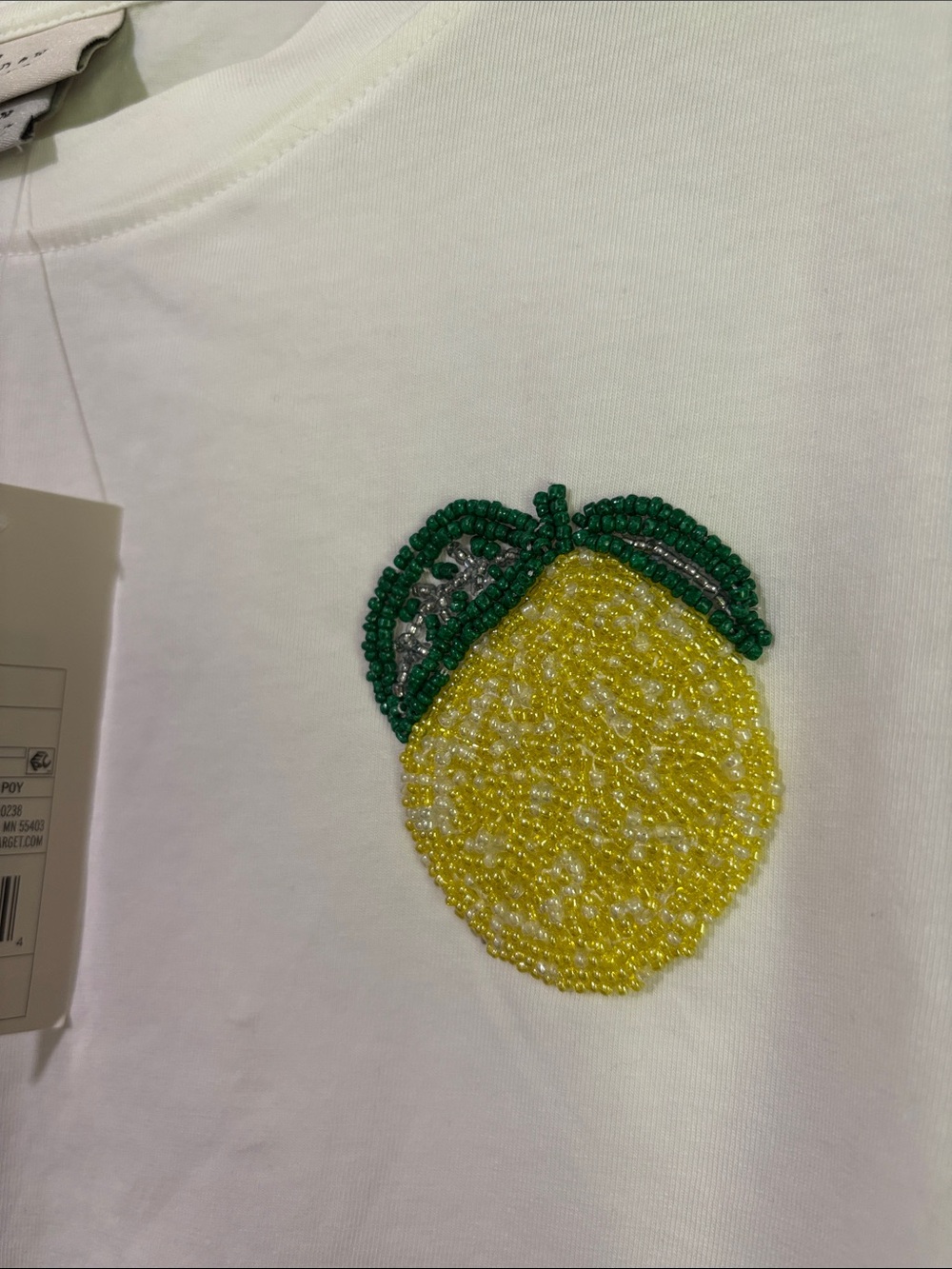 a new day White Tee with Yellow Lemon beaded graphic medium NWT cotton - Picture 6 of 10